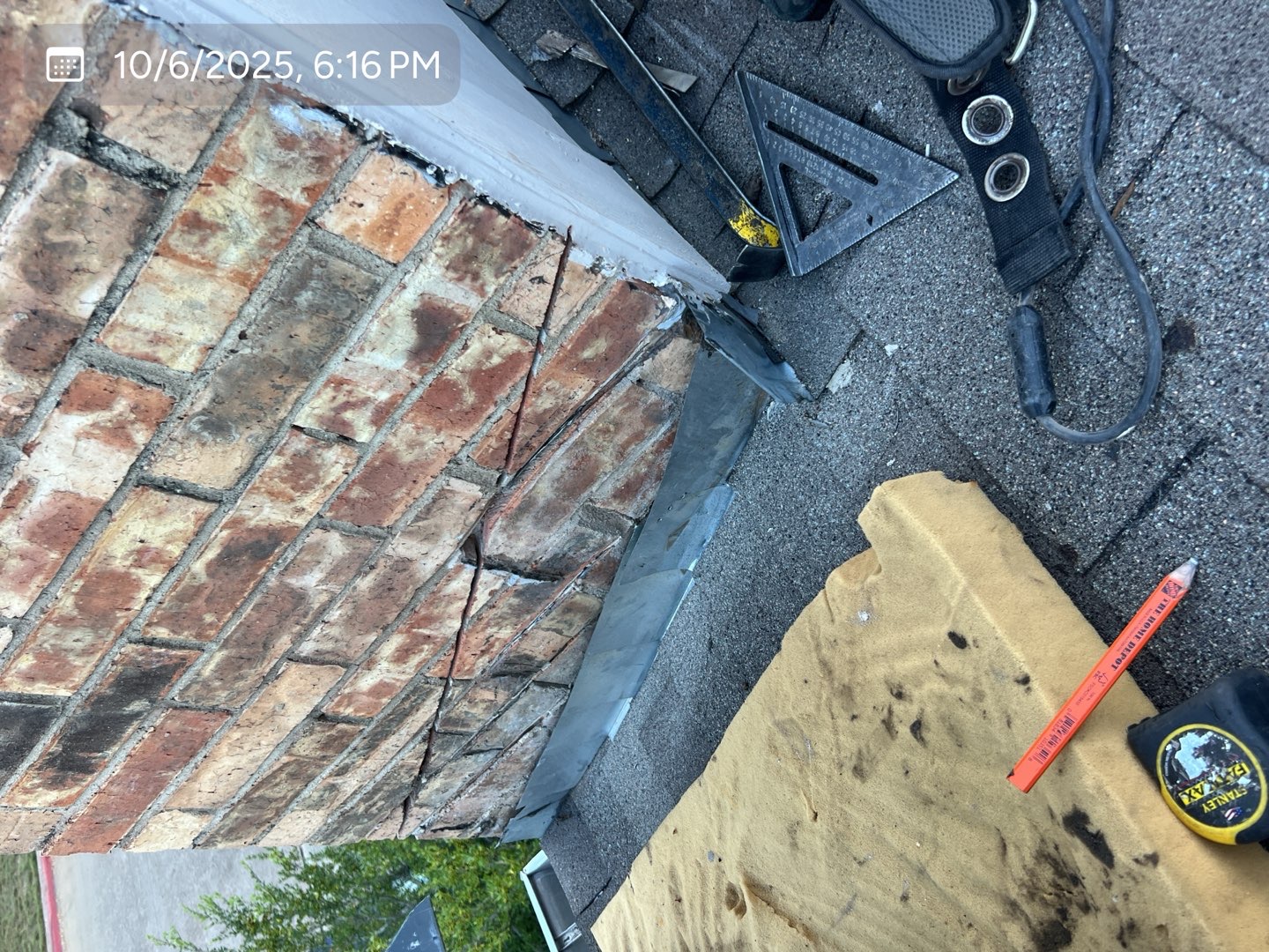 Existing chimney condition documented before repair