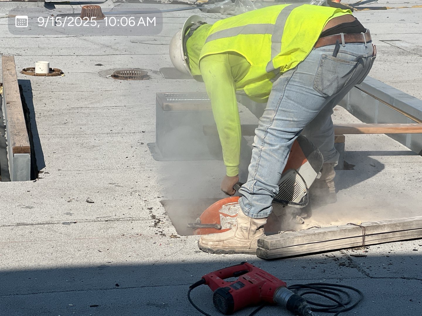 Commercial concrete floor laid out for precision saw cutting